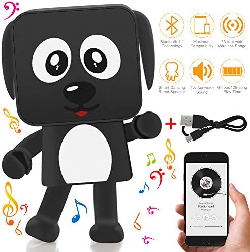 Portable Dancing Bluetooth Speaker V4.1 Set, Dooreemee Smart Robot Dog Mini Cute Bluetooth Speaker for Girls, Kids, Gifts, Toys, Family, Friends with USB Cable, US Flag (2.4" x 3.7", Black)