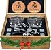 WHISKEY STONES LUXURY GIFT SET of 8 Granite Ice Cubes Reusable Chilling Rocks + 2 Large Size Scotch Glasses in Wooden Box. Cool Whiskey Gift Sets for Man Dad Father Groomsmen by TANGRA