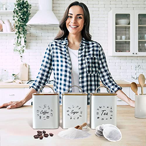 DRELLA White Canister Sets for Kitchen Counter Metal Airtight Tea