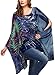 DJT Womens Floral Printed Chiffon Caftan Poncho Tunic Top One Size Blue