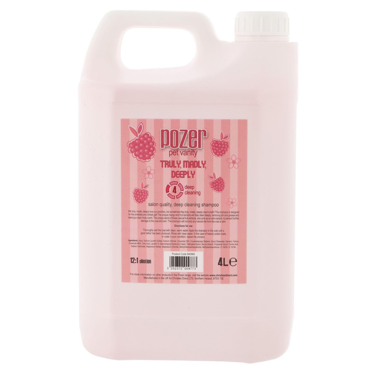 Pozer Truly Madly Deeply Dog Shampoo - Deep Cleansing for Smelly, Dirty & Greasy Coats - Leaves the Coat Soft & Clean - Fresh Mango Scent, 4 Litre