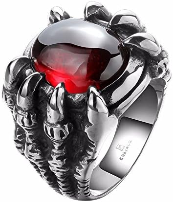 Foro Red Garnet Claw Ring Stainless-Steel Jewelry Size 9