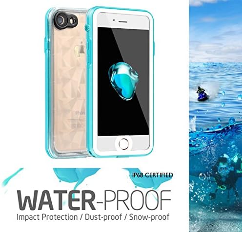 iPhone 7 4.7" Waterproof Case REDPEPPER Full-Sealed 360° Waterproof Cover 6.6ft/2M IP68 Underwater Housing Shockproof Dustproof Sensitive Touch ID w/ Clear Crystal-Pattern Back Case (4.7 Blue)