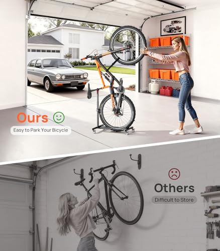 Housolution Vertical Bike Stand with Wheels, Stand-alone Mount for Wheels up to 29 Inches, Adjustable Height Without Holes for Garage & Apartment, Foot Support for Bikes Holds up to 80 lbs