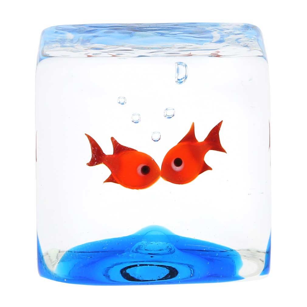 GlassOfVenice Murano Glass Aquarium Cube with Goldfish
