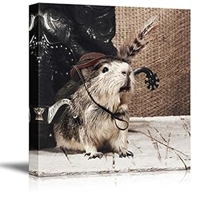 Funny Guinea Pig with a Cowboy Hat on Old Wooden Desk Cute Pet Animal Photograph - Canvas Art Wall Art - 12" x 12"