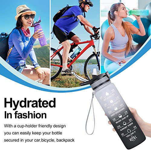 32oz Water Bottle with Straw, ELYPHINE Motivational Water Bottle with Times to Drink & Safety Lock, BPA Free Tritan Leakproof Water Jug, Ensure You Drink Enough Water for Office, Gym, Outdoor Sports