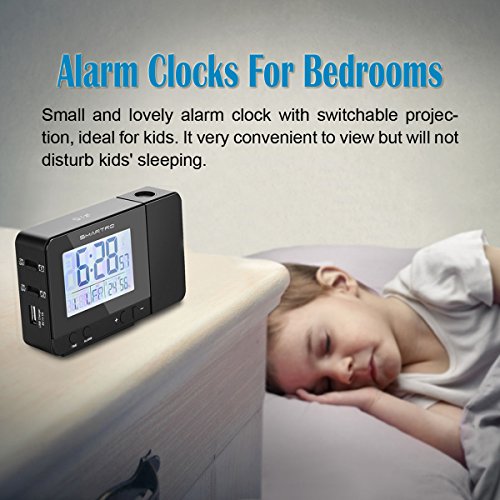 SMARTRO Projection Alarm Clock Digital Clock with Indoor Thermometer Hygrometer, USB Charger, Dual Alarm Clocks for Bedrooms, Travel, AC & Battery Operated - Thumbnail 4