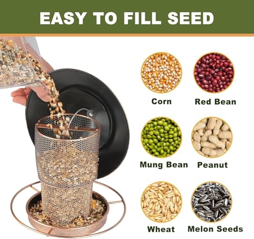 Bird Feeders for Outdoors Hanging, 2lb Large Seed Capacity Metal Feeder for Garden Patio, Mesh Tube Iron Outdoor Hanging Feeding Attract Various Birds, Including Finches and Sparrows(Brown)
