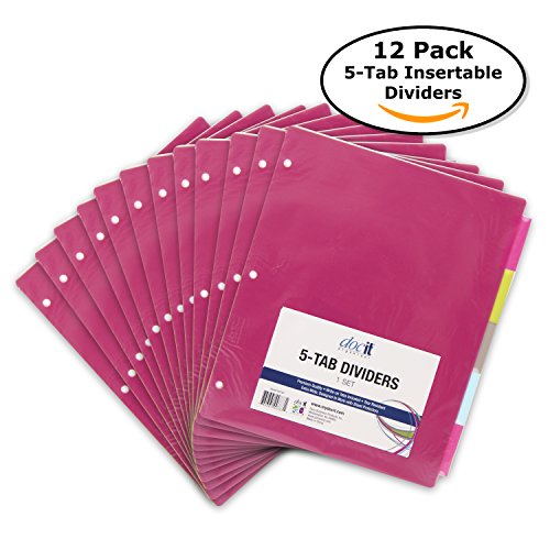 DocIt 5-Tab Insertable Dividers for 3 Ring Binders, 12 PACK-5 Dividers Per Pack (00787-C) - Thumbnail 3