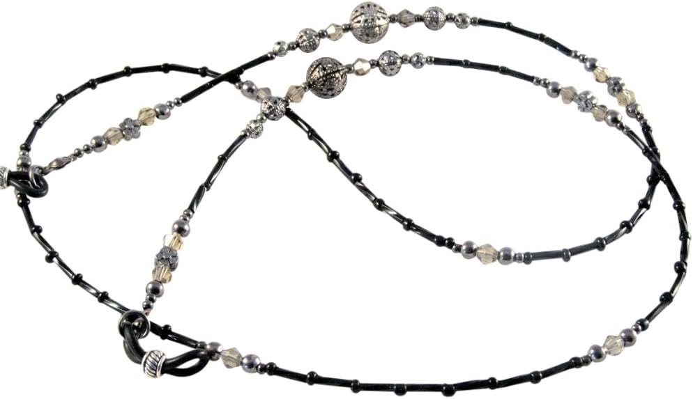 ✫SPECTRE✫ GREY & BLACK BEADED EYEGLASS SPECTACLES GLASSES CHAIN HOLDER CORD