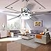 RainierLight Modern Ceiling Fan 5 Stainless Steel Blades Remote Control LED 3 LED Changing Light (White/ Warm/ Yellow) for Indoor Mute Energy Saving Electric Fan (48inch)