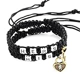Couples Bracelets, HOBOYER Upgrade Handmade Braided HIS and Hers Couple Bracelet for Him and Her with Key and Lock Charms Bracelets Set Couples Gifts (Black & Black)