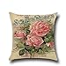 Throw Pillow Covers 18x18 Set of 4 Outdoor Pillowcases Flower Home Decorative Pillows Rose Pillows for Couch Sofa Bed Breathable Linen with Hidden Zipper