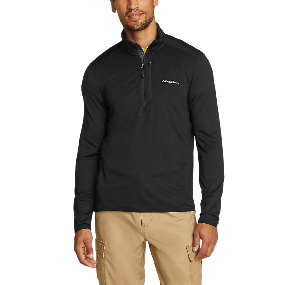 Eddie Bauer Men’s Regular Fit Activator Grid Long-Sleeve Half-Zip Fleece, Black, Large