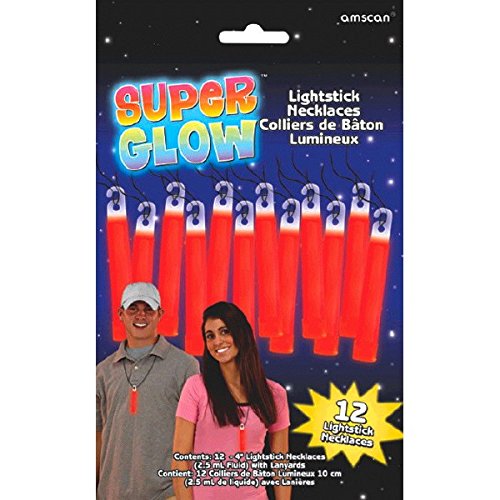Amscan Party Perfect Team Spirit Glow Stick Necklaces (12 Piece), Red, 8.3 x 5.3"