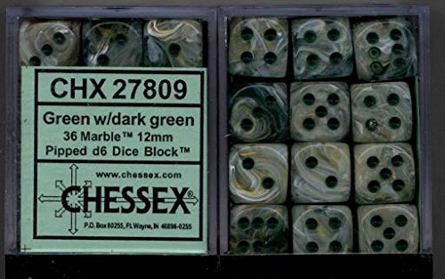 image for Chessex Dice d6 Sets: Marble Green Swirl with Dark Green Pips - 12mm S