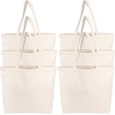Segarty Canvas Tote Bag, 6 Pack 18x15 Blank Canvas Tote for Women, Reusable Bags Aesthetic with Natural Cotton and Shoulder Strap, Bulk for Gift， DIY, Grocery Shopping, Beach, Travel