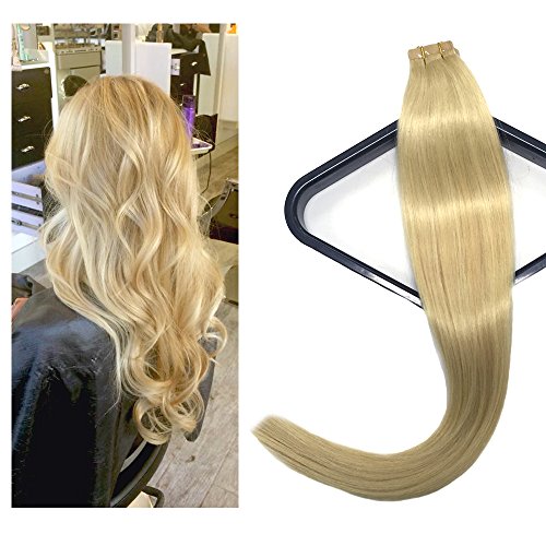 Mario Hair Tape in Human Hair Extensions Blonde Silky Straight Skin Weft Human Remy Hair (16 inches, #613)