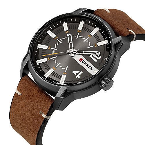 Curren 8306 - Reloj de pulsera para hombre, esfera redonda, analógica, correa de piel, reloj de cuarzo, color marrón - Imagen 3