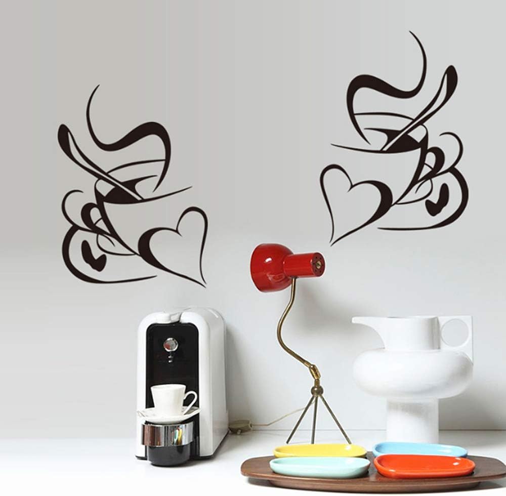 CLBDBAG Retro Double Love Coffee Cup Wall Sticker 2 Pcs Vinyl Decals Restaurant Kitchen