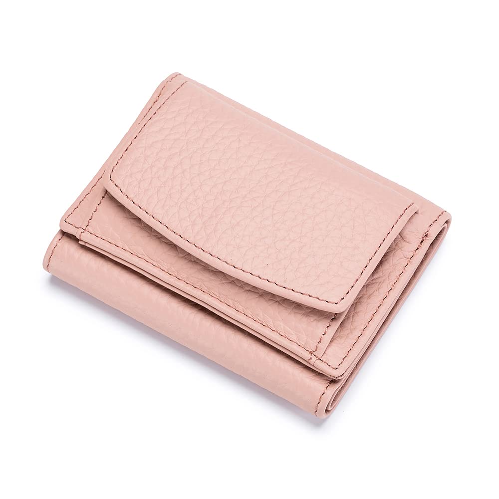 ZhaoCo Small Wallet with Coin Pocket Genuine Leather Womens Wallet Purse RFID Blocking Credit Card Holder Coin Purses for Girls Ladies - Pink, 10*7*3cm