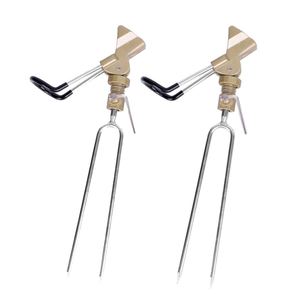 NUZAMAS Set of 2 River Bank Beach Rod Holders, Steel and Aluminum Alloy Built, Adjustable, Sand Soil Spike, Golden Color