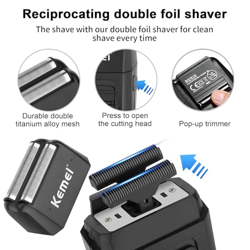 KEMEI Professional Hair Clippers for Men, Cordless Barber Razor Razor Foil Razor for Nose Eyebrow Ear Kit with 11 Guide Combs
