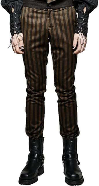 Punk Rave Mens Striped Pants Suit Woven Uniform Trousers Vintage Coffee Slim Fit Pants at Amazon 