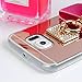 Bling Galaxy S6 Case - Mavis's Diary Pink Mirror Soft TPU Design 3D Handmade Lovely Hot Pink Bow with Cute Fluff Ball Bling Crystal Shiny Diamonds Clear Cover for Samsung Galaxy S6 (Non-Edge)