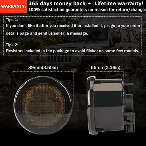 Amber Front LED Turn Signal Lights for 2007-2017 Jeep Wrangler JK Smoked Lens Turn Lamp Fender Flares Eyebrow Indicator Side Maker parking lights 2pcs - Thumbnail 5