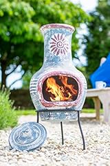 La Hacienda Swirl Clay Chimenea - Handmade Patio Heater - Sea Blue & Red view 3