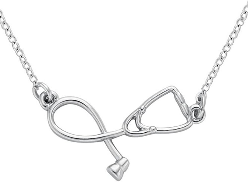 MUZHE Heart Stethoscope Necklace,Doctor Nurse Necklace,Stethoscope Bracelet for Women Girls Students Gifts (D：Silver necklace)