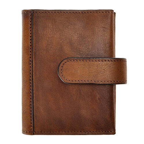 ZLYC Vintage Handmade Dip Dye Leather Card Organizer Holder Quadfold Wallet, Brown