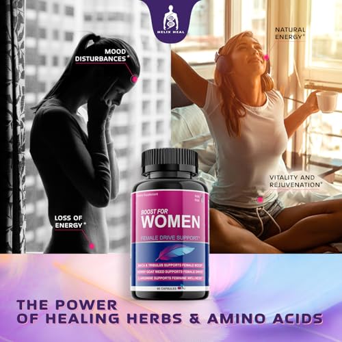 Helix Heal Libido Booster for Women Fast Acting with Horny Goat Weed - Female Desire Pills with Maca Root, Tribulus Terrestris, Ginseng and Hornygoatweed Women - Hormone Balance, Made in USA (60 ct)