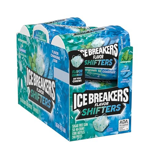 ICE BREAKERS FLAVOR SHIFTERS WINTERGREEN TO COOLMINT FLAVORED SUGAR FREE CHEWING GUM BOTTLES, 3.24 OZ (40 PIECES, 6 COUNT)