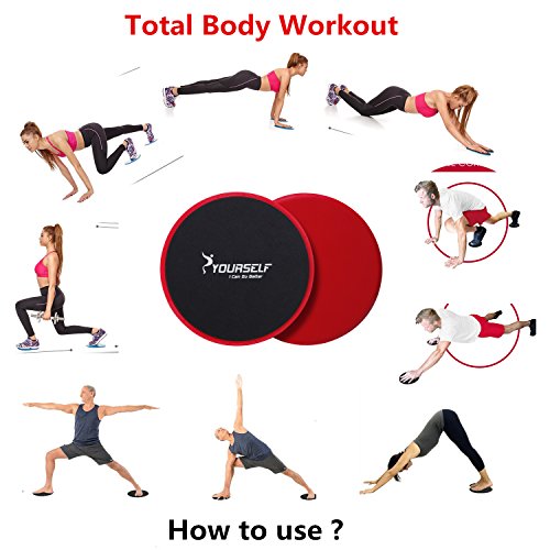 SYOURSELF Set of 2 Core Exercise Sliders Dual Sided Gliding Discs-Trainer Fitness Equipment for Abdominal,Total Body Workouts, Gym,Home,Travel,Mat Carpet,Hard Floors+Fitness Chart+Gift Box (Red)