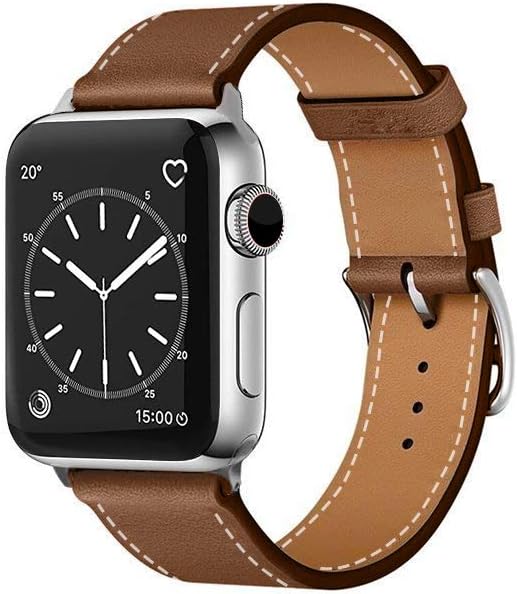 SUPSUN Compatible for Apple Watch Band, 38mm/40mm 42mm/44mm Genuine Leather Replacement Band Compatible with Iwatch Series SE/6/5/4/3/2/1 (Brown, 38mm/40mm)