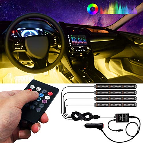 Interior Car Lights, YANF Car LED Strip Lights 4pcs 36 LED Under Dash Lighting Kit Multicolor Music Car Strip Light with Sound Sensor and Wireless Remote Control, DC 12V