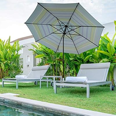 Amazon Com Abba Patio 11 Feet Striped Patio Umbrella Outdoor Table Market Umbrella With Push Button Tilt And Crank Turquoise Striped Garden Outdoor