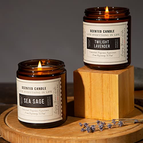 Christmas Candles for Home Scented - 7.1Oz Candles Gifts Set for Women, Lavender + Sage Aromatherapy Candles Soy Wax Jar Candles Set, Birthday Yoga Mothers Candle Gift Set（2 Packs）