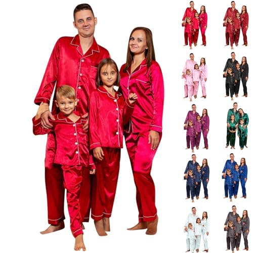 Matching Christmas Pjs,Silk Satin Sleepwear Womens Men Xmas Matching Christmas Pyjamas Family Christma Pajamas Kids Xmas Pyjama Pajama Set Nightwear Loungewear 01,Red 7-8