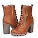 DREAM PAIRS Silverado Women's Vegan Round Toe Stacked Lug Heel Lace Up Ziopper Ankle Booties Boots Tan Size 8