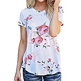 Gotd Women Flower Short Sleeve Blouse Casual Tops T Shirt Tee (L, White)