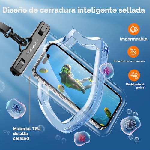 UNBREAKcable Waterproof Mobile Phone Case [2 Pack], IPX8 Aquatic Case with Adjustable Cord for iPhone 17/16/15/14/13/12 Air/Pro Max, Samsung S25 S24 S23 Ultra, Huawei and Other Phones up to 7 Inches - Black