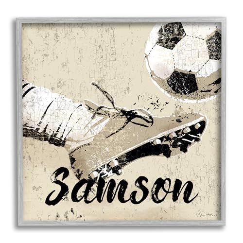 Stupell Industries Kicking Soccer Ball Personalized Framed Giclee Art by Peter…