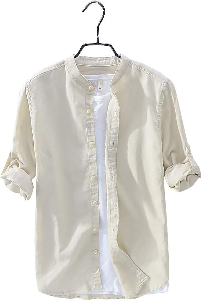 綿麻シャツ 綿麻リネン メンズ シャツ 柔らかい 無地 綿麻リネン スリムフィット 長袖 春 夏 秋 トップス カジュアルシャツ