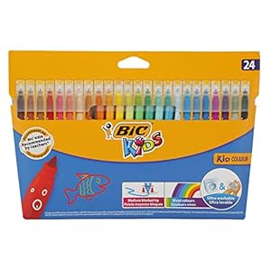 BIC Kids Kid Couleur, Washable Felt Tip Pens, Ideal for School, Assorted Colouring Pens, 24 Count (Pack of 1)