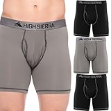High Sierra 3 Pack Performance Boxer Briefs For Men Breathable Moisture Wicking Nylon Underwear, (2 Black, 1 Grey) Med