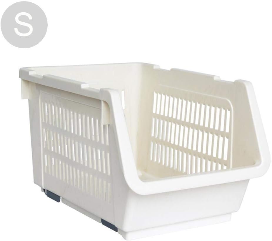 Basket Closet Grid Plastic Box Jewelry Plastic Stackable Stockpile Basket Shelf Tray Open Bins - White With Cotton Rope Handle Bamboo Weaving (Size : Small)